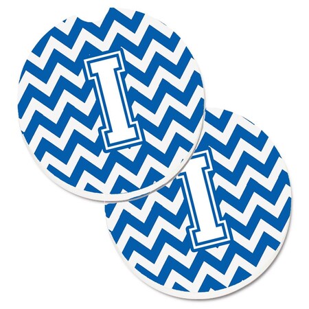 Carolines Treasures Letter I Chevron Blue and White  Cup Holder Car Coaster, PK2 CJ1045-ICARC